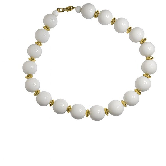Vintage Napier White Lucite Bead Necklace with Gold Accents – 18” Bold Statement - Picture 7 of 7